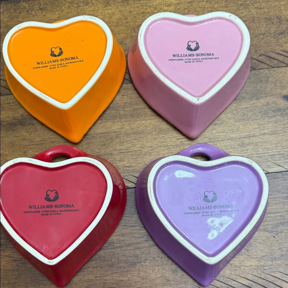 Williams Sonoma Heart-Shaped Ceramic Dish Set - Red, Pink, Orange, Purple